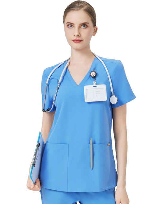 Women Scrub Top - 4 Pockets V-Neck