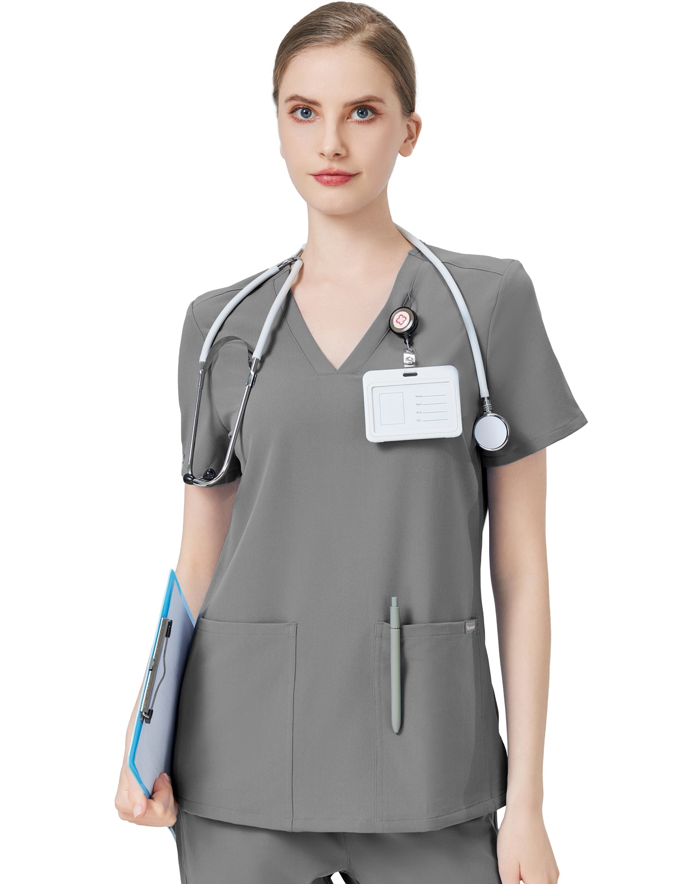 Women Scrub Top - 4 Pockets V-Neck