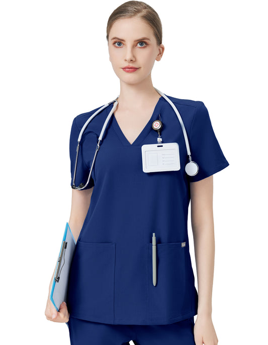 Women Scrub Top - 4 Pockets V-Neck
