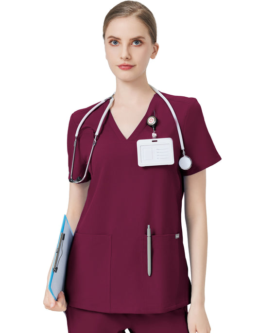 Women Scrub Top - 4 Pockets V-Neck