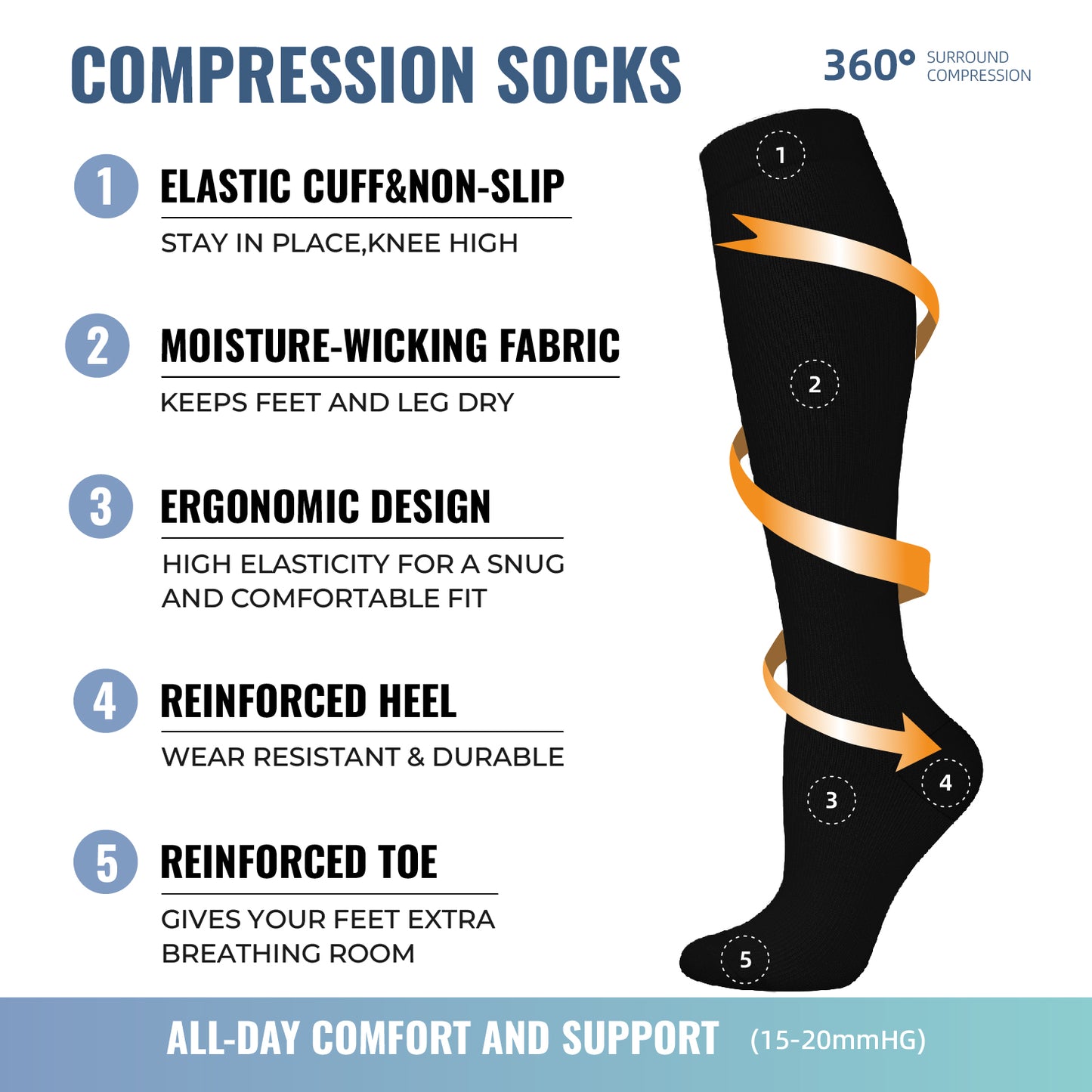 6 Pairs Compression Socks-Colorful Striped