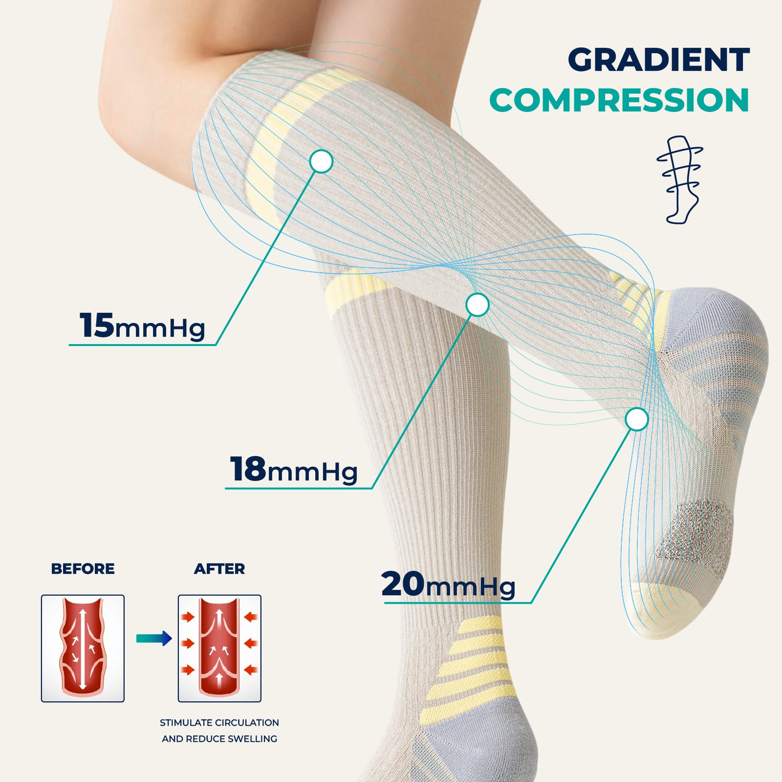 2 Pairs Wide Calf Compression Socks