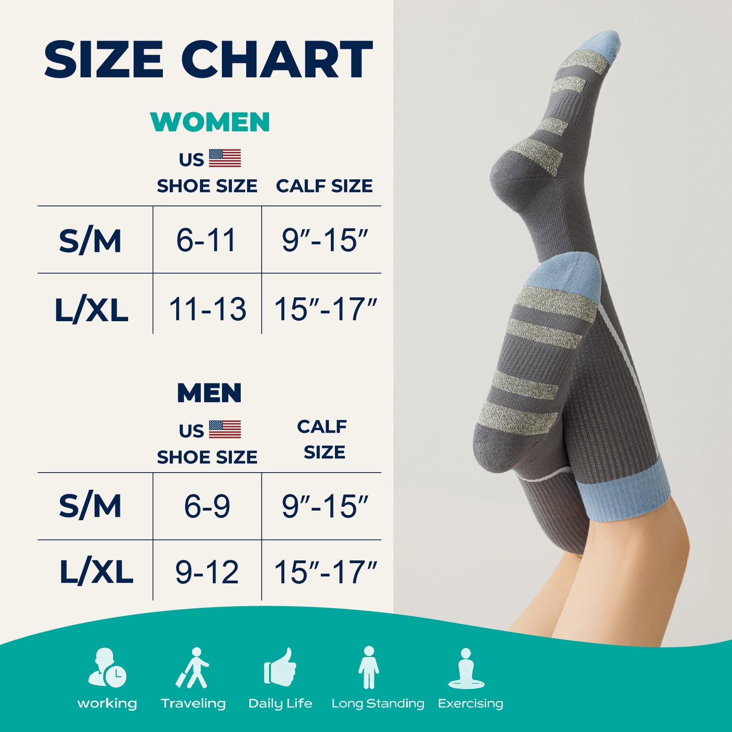 2 Pairs Wide Calf Compression Socks